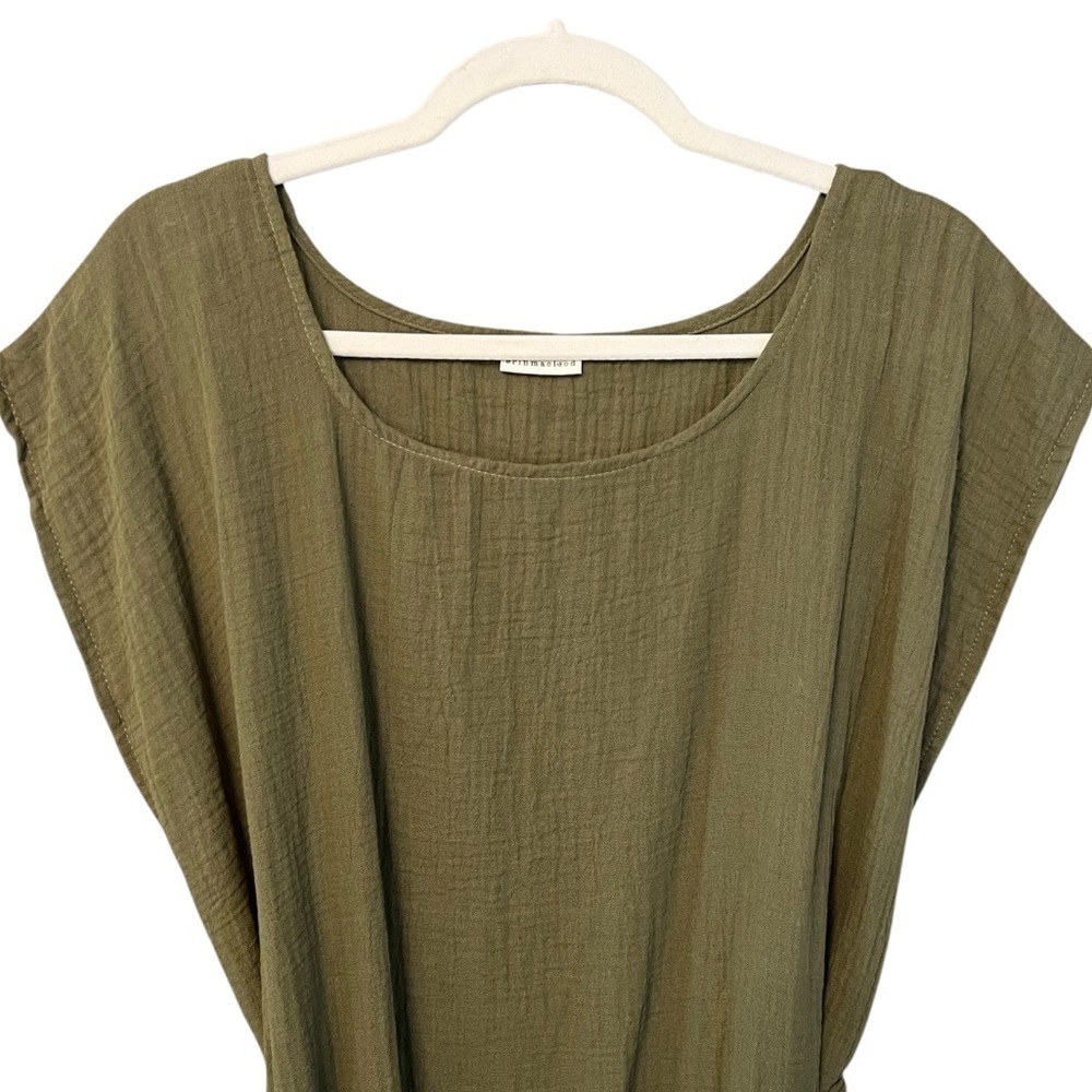 Erin Macleod Cotton Gauze Midi Dress Olive Green Medium/Large Coastal Minimalist - Picture 3 of 5